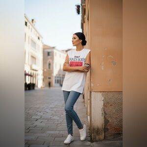 Authentic Dolce & Gabbana Oversized White and Pink Graphic Top Retails $595